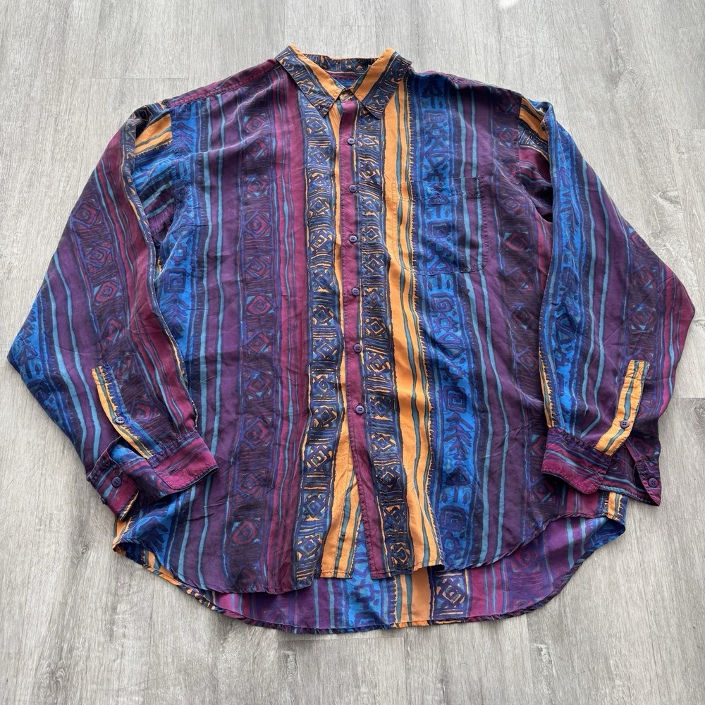 Vintage Direct Hit  100% silk abstract Longsleeve Button Up shirt Size XL